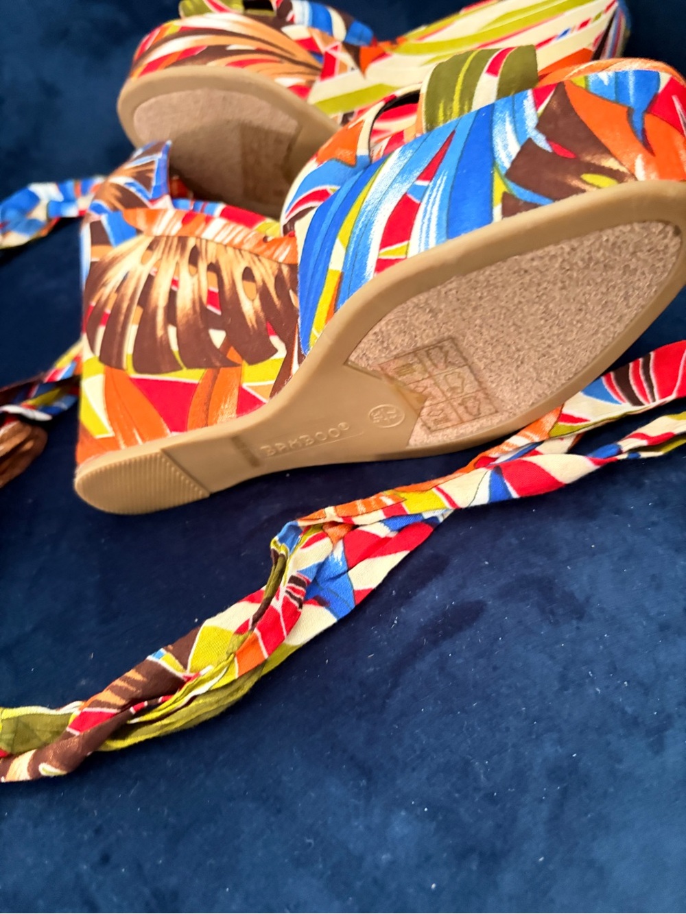BAMBOO Red Multi Strappy Platform Wedge Heels - Picture 4 of 10